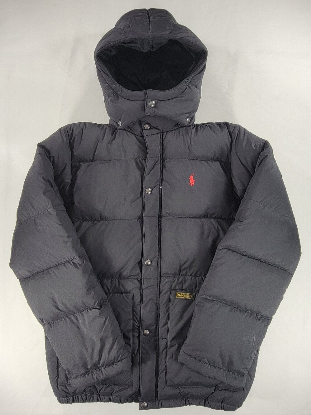 Polo Ralph Lauren Boy's Hooded Down Black Puffer Jacket Coat Pony Logo XL 18-20